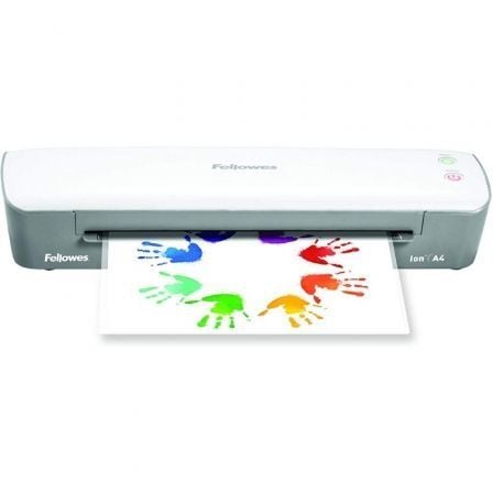 Plastificadora fellowes ion a4 4560001/ hasta a4 y 80-125 micras/ blanca y gris