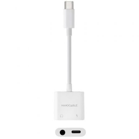 Adaptador audio nanocable 10.24.1206/ usb tipo-c macho - jack 3.5 hembra/ usb tipo-c hembra/ blanco
